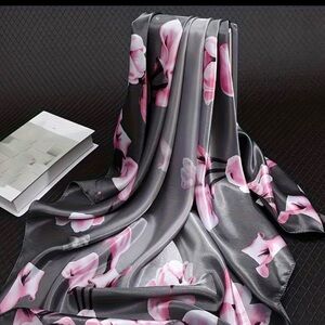 Grey Floral Satin Scarf